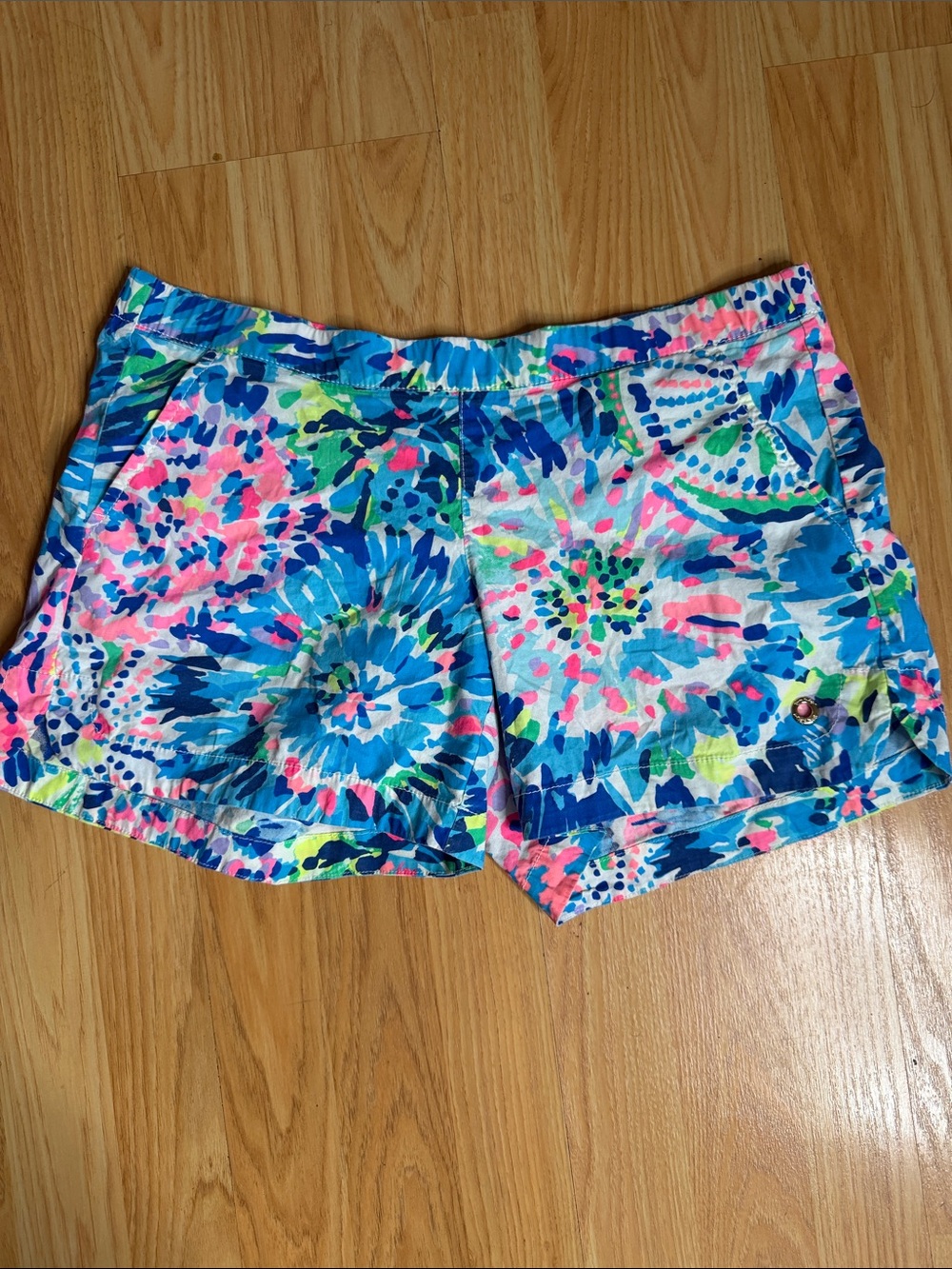 Lilly Pulitzer Neon Floral Athletic Shorts in Blue, Pink & Green